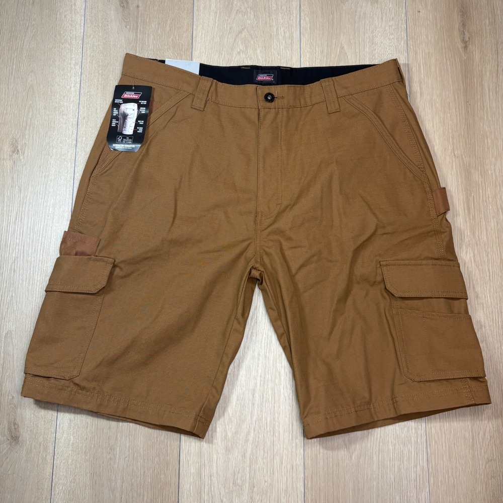 Genuine Dickies Ripstop Ultimate Cargo Shorts Brown Relaxed Fit 36 11" Inseam